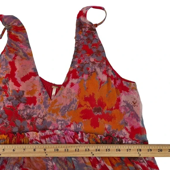 Free People Julianna Maxi Dress Red Cherry Floral Tiered Boho Summer Festival S - Picture 6 of 11